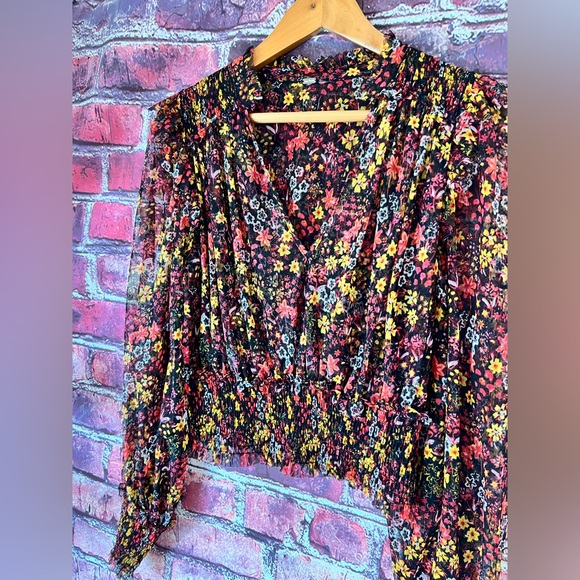 Free People Twyla Mesh Smocked Floral Crop Top - Picture 3 of 9